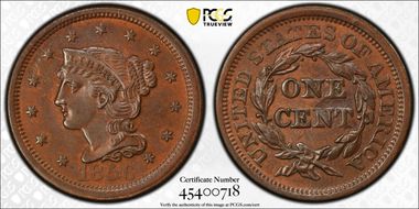 1856 1C Upright 5 MS63BN