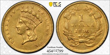 1856 G$1 Slanted 5 AU50