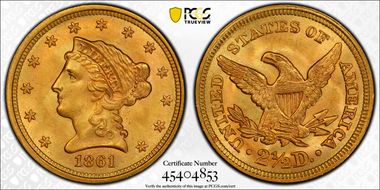 1861 $2.50 Old Reverse MS65+