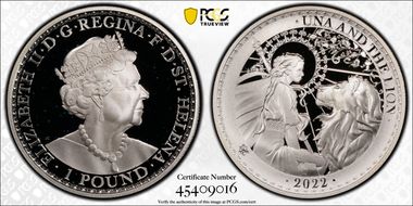 2022 £1 Una and the Lion 1oz Ag PR68DCAM