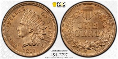 1860 1C Pointed Bust MS63