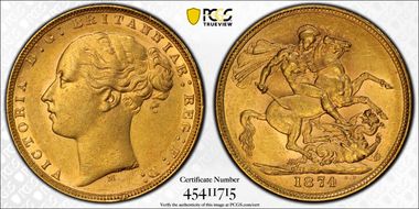 1874-M Sov S-3857 St. George AU55