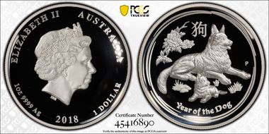 2018-P $1 Year of the Dog Ag High Relief PR69DCAM