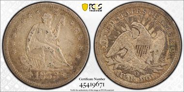 1853-O 25C Arrows and Rays VF35