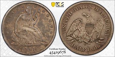 1861-O 50C W-14, Bisected Date VF30