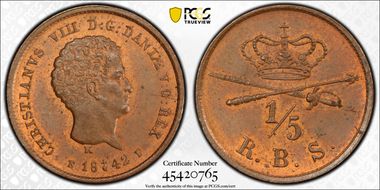 1842 FF 1/5Rbsk R.B.S. MS64RB