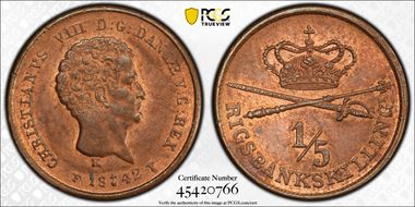 1842 FF 1/5Rbsk KM-723 RIGSBANKSKILLING MS63RB