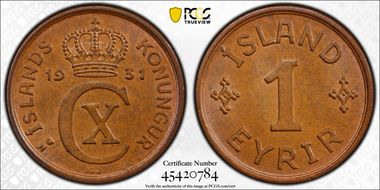 1931 N-GJ Eyrir MS65BN