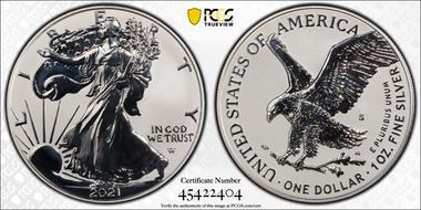 2021-S $1 Silver Eagle Rev PR - Type 2 Designer Edition PR70