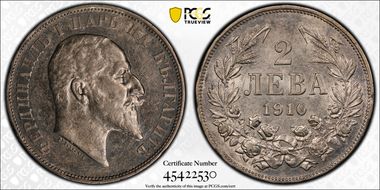 1910 2 Leva KM-29  Ag AU58