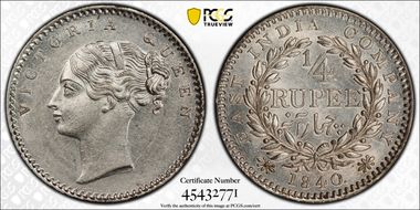 1840.(B) 1/4 Rup SW-2.45 MS62