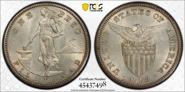 1908-S Peso KM-172  Ag MS61