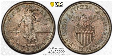 1909-S Peso KM-172  Ag AU58