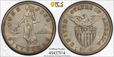 1910-S Peso KM-172  Ag AU53