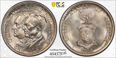 1936-M Peso Roosevelt-Quezon KM-177  Ag MS65