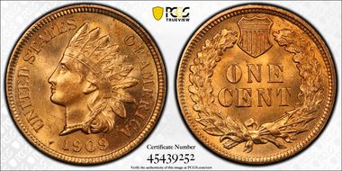 1909 1C Indian MS65+ RD