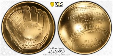 2014-W $5 Baseball Hall of Fame MS70