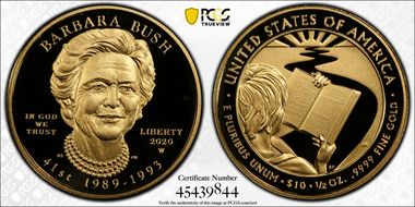 2020-W $10 Barbara Bush First Strike PR69DCAM