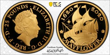 2020 £25 Mayflower 400th Anniversary U.S Gold Proof Set PR70DCAM