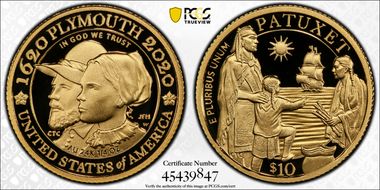 2020-W $10 Mayflower 400th Anniversary Reverse Proof PR70