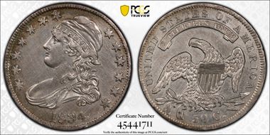 1834 50C O-108 Lg Date, Sm Letters N1