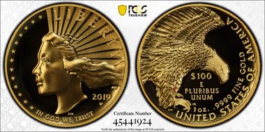 2019-W $100 High Relief Enhanced .9999 Fine SP69PL