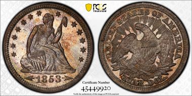 1853-O 25C Arrows and Rays MS65