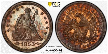 1853 25C Arrows & Rays PR63