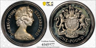 1983 £1 S-J1 Ensigns Armorial Ag PR67DCAM