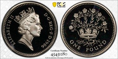 1986 £1 S-J4 N. Irish Design Ag PR69DCAM