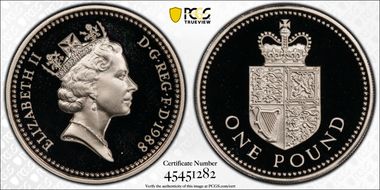 1988 £1 S-J6 Royal Shield Ag PR68DCAM