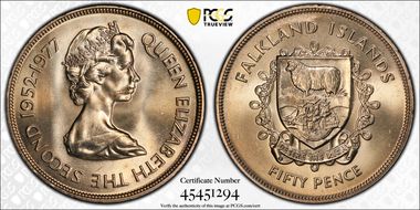 1977 50p Jubilee KM-10 MS65