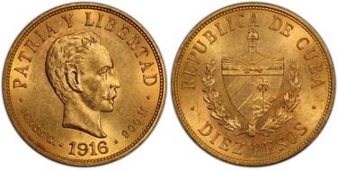 1916 10 Peso KM-20  Au MS62