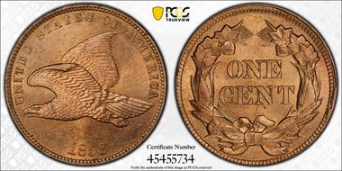 1858 1C High Leaves, FS-1901 MS65+