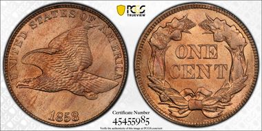 1858 1C Large Letters MS65