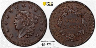1830 1C N-10, Large Letters AU58BN