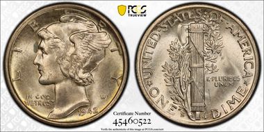 1942-S 10C Inverted Mintmark FS-501 MS65