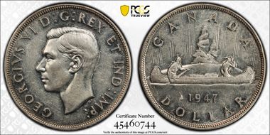 1947 S$1 Pointed 7 Quadrupled HP AU53