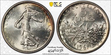 1961 5 Fr Gad-770 F-340 MS67