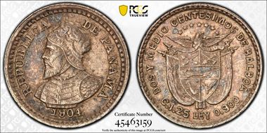 1904 2 1/2C KM-1  Ag AU58