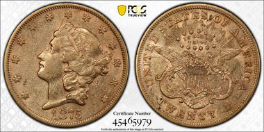 1875-S $20 AU50