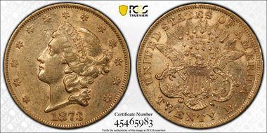 1873 $20 Open 3 AU50