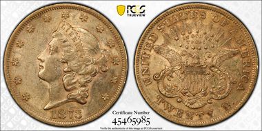 1873 $20 Open 3 AU53