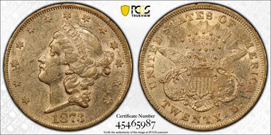 1873 $20 Open 3 AU53