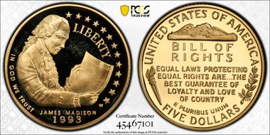 1993-W $5 James Madison Bill of Rights PR69DCAM