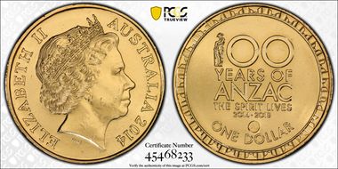 2014-AL $1 100 Years of Anzac  Albany Counterstamp MS65