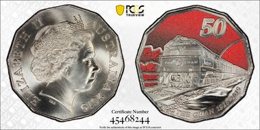 2019 50C 90 Ann. of Ghan Colorized MS69