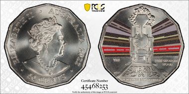 2022 50C Tasmania Wee Georgie Wood Rail Heritage Colorized MS69