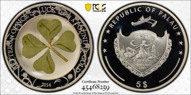 2014 $5 Four Leaf Clover PR69DCAM