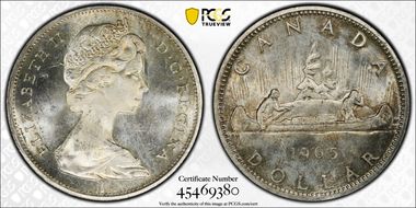 1965 S$1 Type 1 Sm Beads, Pt 5 MS64